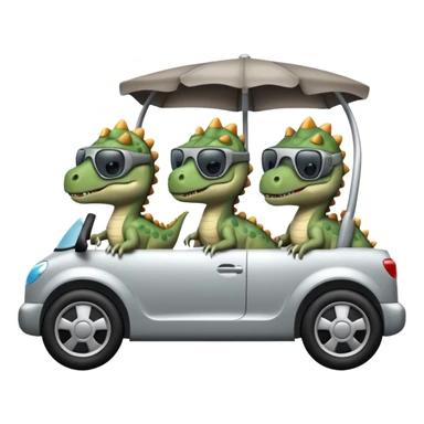 Tres dinosaurios bebés grises cada uno subido en un carro tecnológico blanco con lentes de realidad virtual sticker