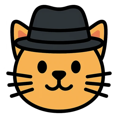 cat wearing a black hat, color outline icon style sticker