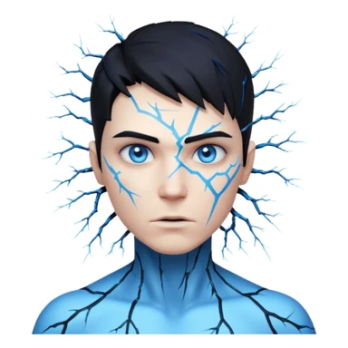 electric lab mutant portrait, head and shoulders only, glowing blue energy cracks on skin, wild hair, intense eyes, sci-fi lab accident vibe, 3D cartoon, mobile game icon style, clean background, no text, no watermark

 sticker