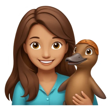 long brownhaired woman playing with platypus sticker