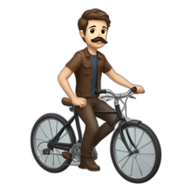 young Man with handlebar moustache on a bike,brown hair and brown moustache sticker
