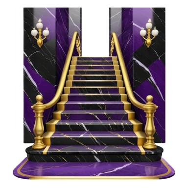 Luxurious black marble hallway stairs with gold and white accents  with with violet accents sticker
