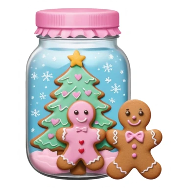 pastel pink christmas cookies in different shapes and one gingerbread man in jar with pink lid  sticker