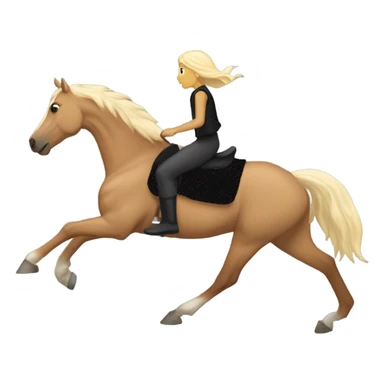  A Palomino horse running with a black sequin rug on his back and a whit rider girl brown hair  on his back without a helmet dressed in black pants and a vest   sticker