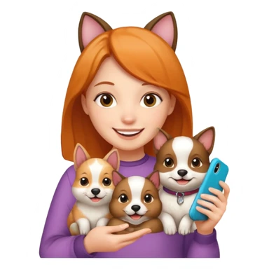 girl holding an iphone case with a pattern with pets faces  sticker