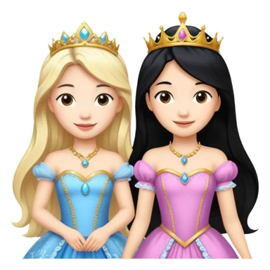 Asian girl black hair and blonde white girl dressed as princesses sticker