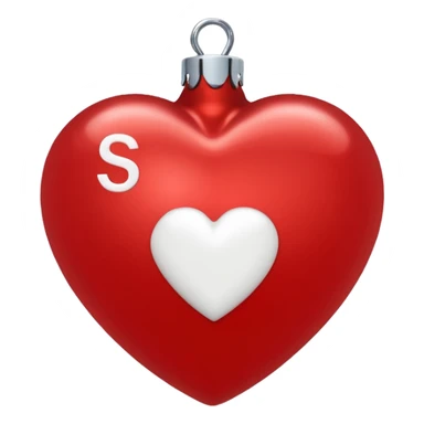 red Christmas heart-shaped ball with white "S" logo sticker