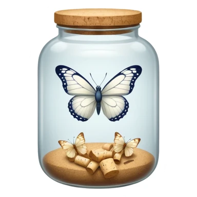 A white butterfly traped in an old jar sticker
