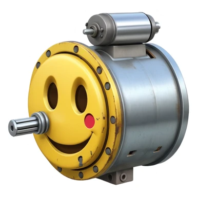 Industrial mechanical motor with a smiley face, emoji for the new electric music genre Motor breaks sticker