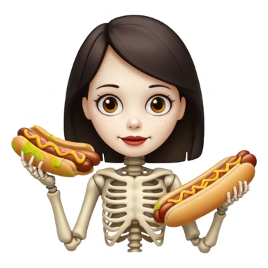 girl skeleton with hair eating a hot dog sticker
