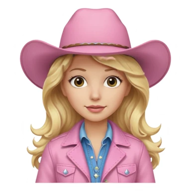 Blonde long wavy hair cowgirl with a soft pink hat and jacket sticker