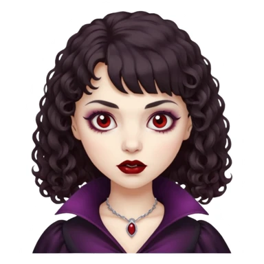 vampire feminine and with bangs  dark brown hair  curly hair a little scary   sticker