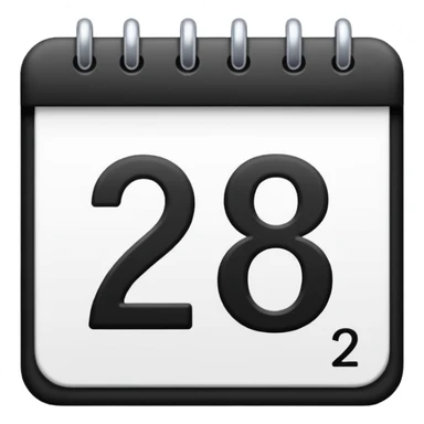 calendar with number 28, bold black numbers sticker