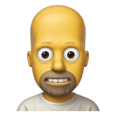 Homer Simpson, yellow skin, bald + 2 hairs left, short side hair, beard shadow, overbite, big black eyes sticker