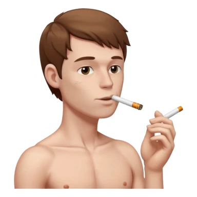 Shirtless white man with pale skin and brown hair smoking a cigarette sticker