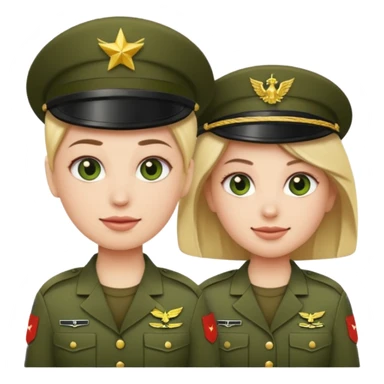 one emoji (female) wearing Army combat uniform and a second emoji (male) wearing the army green service uniform sticker