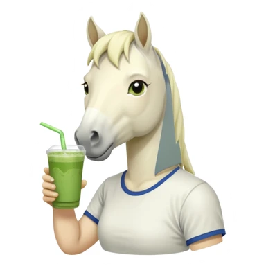  white horse with tshirt character holding matcha drink sticker
