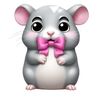 A full-body grey sad crying hamster with huge eyes a pink bow on head sticker
