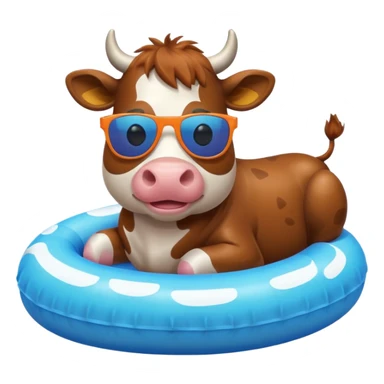 A cow with sunglasses and a pool floatie  sticker