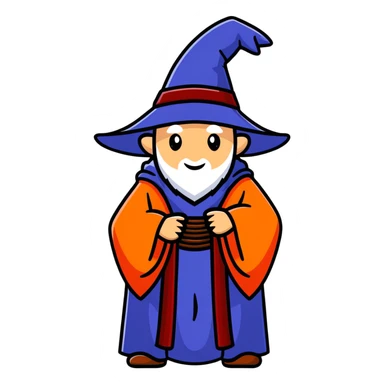 Magical wizard wearing hat and robe with Armenian flag colors (red, blue, and orange stripes) sticker