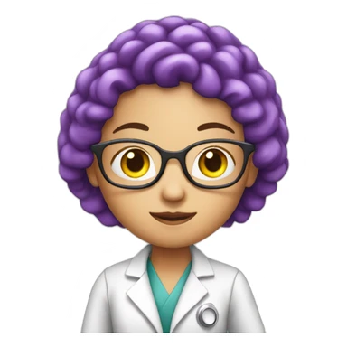 scientist women young with purple long hair with a brain in her hand sticker