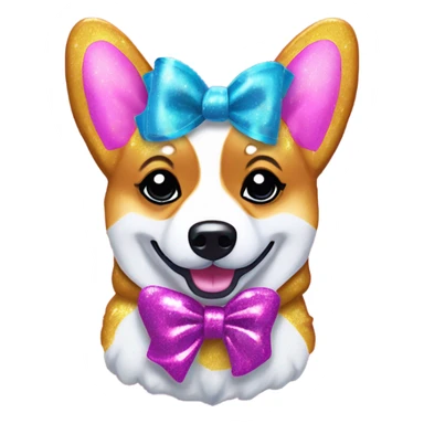 Lisa frank glitter corgi with ribbon bow on head sticker