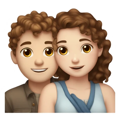 Cute chubby Girl with brown curly hair and blue eyes and pale skin with freckles hugging a tall handsome boy with brown hair brown eyes and white skin sticker