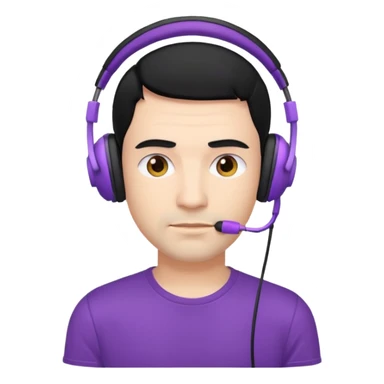 man with purple headphones and tshirt black hair sticker