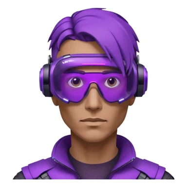 Cyberpunk man head 3d puruple cyber VR -glasses half rotate face 3d sticker