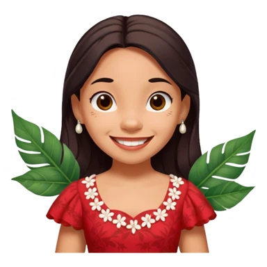 Lilo from Lilo & Stitch, smiling, wearing red dress with white leaf pattern sticker