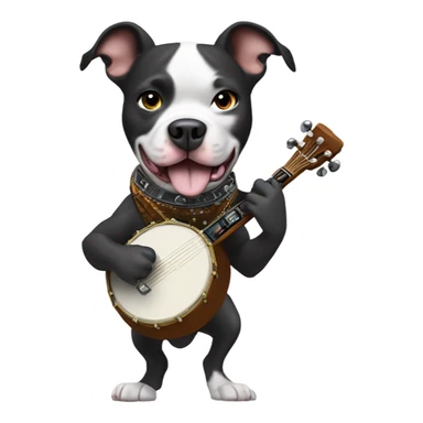 Black and white Pitbull playing banjo sticker