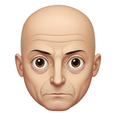 Steven Miller, Trump advisor, bald, very grim expression, very narrow face, pronounced sagging eyelids on the outer sides, bottom lip sticking out sticker