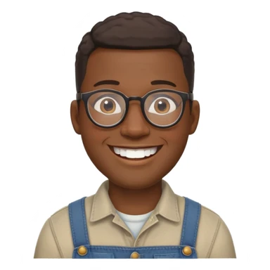 smiling black man with glasses, big teeth, standard male haircut, rural farmer, oval face sticker