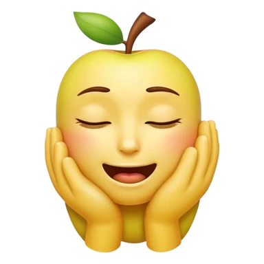 yellow apple emoji face, eyes closed, hands around its own neck as if choking itself sticker