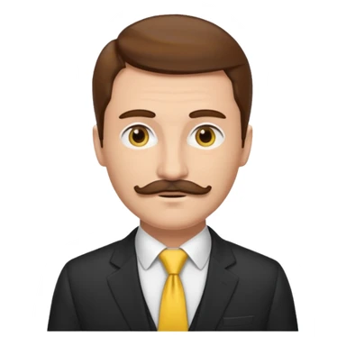 ["Fair-skinned man with brown hair and thin moustache, wearing a suit and yellow tie."] sticker