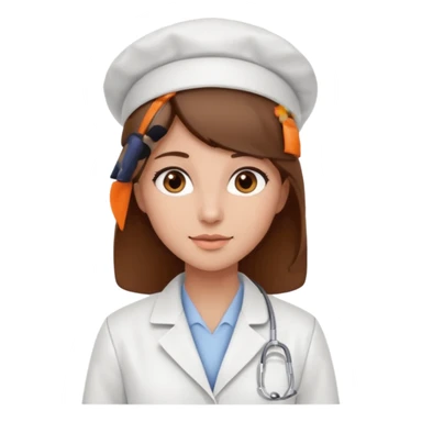 Make a pharmacy girl pretty with brown hat and eyes wearing labcoat sticker