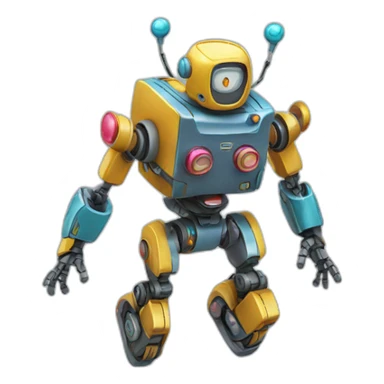a cheerful multi-colored jumping robot sticker