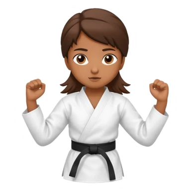 Ragazza castana che pratica karate, ha la cintura nera ed io tradizionale kimono bianco del karate, tira un calcio laterale oppure un pugno oppure è in posizione di guardia sticker