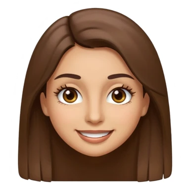 emoji style face of a woman with long straight brown hair, brown eyes, thick eyelashes, light olive skin tone sticker