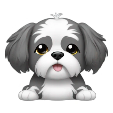 A grey with black and white parts shitzu doing yoga sticker