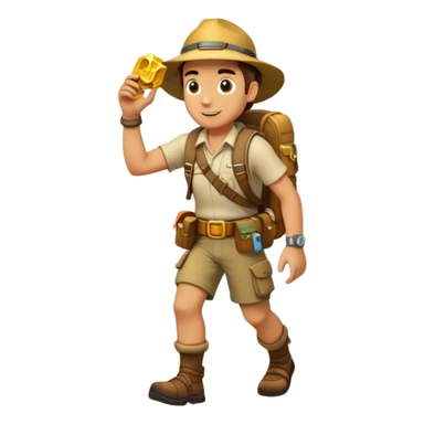 an adventure game, inspired by Uncharted-2. The design features a rugged explorer navigating through ancient ruins, with treasure and obstacles in the background. A dynamic environment with jungle, cliffs, and puzzles highlights the thrill of discovery and action. Transparent background. sticker