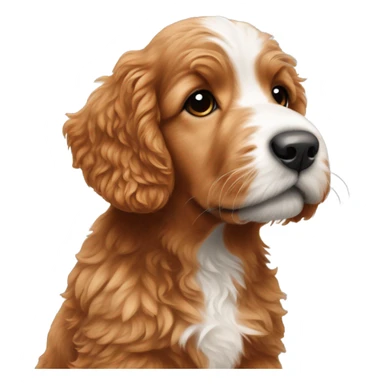 Red goldenoodle puppy with white tuft at end of nose and white spot on top of head sticker