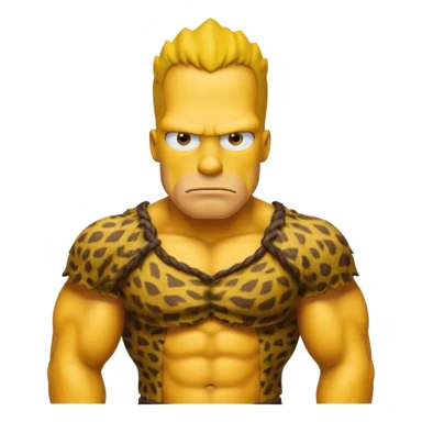 a simpson guy wearing ancient animal skin cloth, half body, icon, yellow skin sticker