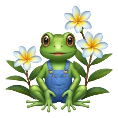 Cute frog with blue clothes and plumeria flower  sticker