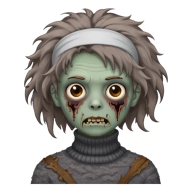brown fluffy haired grey zombie with turtleneck sweater and hair band sticker
