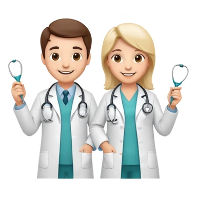 Two cartoon doctor characters with medical equipment sticker