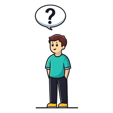 thoughtful person looking up with question marks sticker