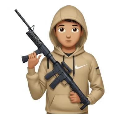 
Fais moi un jeune taliban qui ressemble qui tient une AR15 avec un hoodie a capuche, capuché, avec la cagoule nike therma fit hood sticker