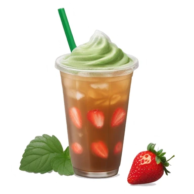 Iced tea matcha latte with strawberries on top like Starbucks  sticker