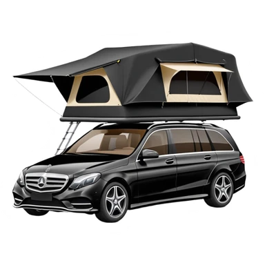 black Mercedes-Benz car with roof tent sticker